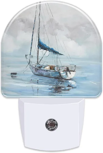 Miniatura 18 de Luz nocturna de acuarela turquesa con sirena para niños, luz nocturna de mármol azul marino dorado enchufable con sensor de atardecer a amanecer