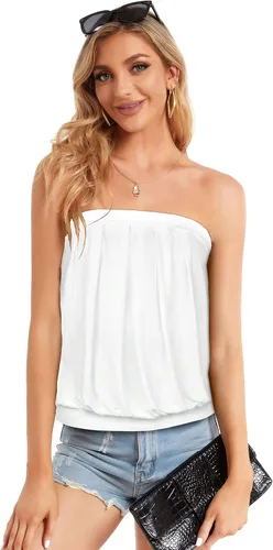 Miniatura 4 de CHICGAL Blusa de tubo para mujer, estilo casual, sin tirantes, sin tirantes, con hombros descubiertos