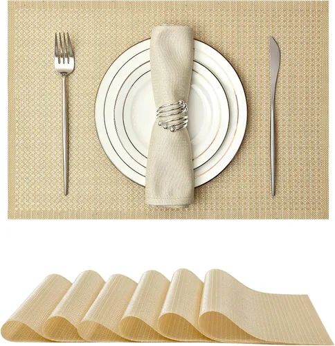 Miniatura 73 de Leetaltree Juego de 4 manteles individuales tejidos de vinilo iridiscente rosa brillante, impermeables, lavables, para bodas, aniversarios, uso