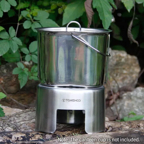 Miniatura 8 de HUIOP Soporte para tazas de cantina, soporte de taza de acero inoxidable, estufa de leña para acampar al aire libre, senderismo, picnic, barbacoa