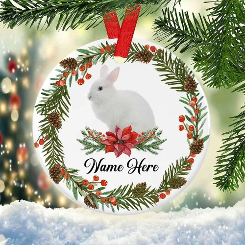 Miniatura 3 de Prezzy Adornos de Navidad personalizados 2023, regalos de conejo para familiares y amigos, decoraciones colgantes de Navidad, corona, placa
