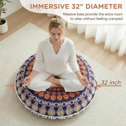 Miniatura 2 de Codi - Cojines de suelo para meditación, grandes y redondos para adultos, diseño bohemio de mandala para exteriores, chimenea, yoga, sala de estar