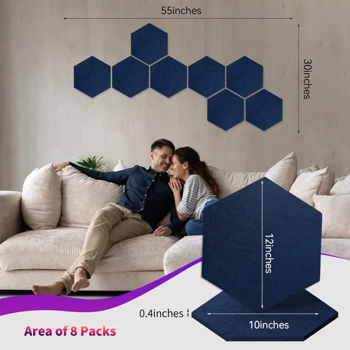 Miniatura 4 de Mollywell Paneles acústicos hexagonales, de alta densidad, insonorización, azulejos decorativos de fieltro para pared, reducción de ruido