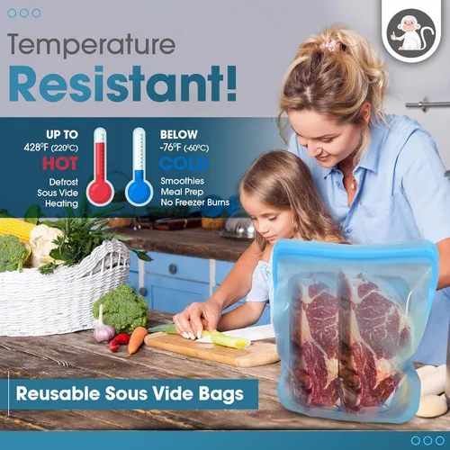 Miniatura 3 de Albino Monkey Bolsa de silicona reutilizable para almacenamiento de alimentos, extra grande XXL de 1 galón 135 onzas, bolsa hermética a prueba