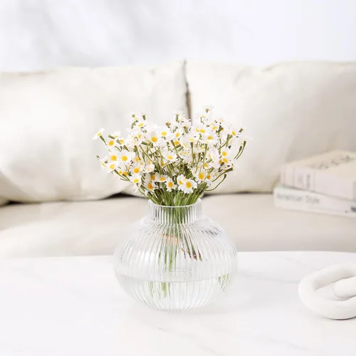 Miniatura 3 de Jarrón redondo de cristal, floreros para ramo, jarrones de vidrio acanalado para flores, pequeño jarrón transparente para sala de estar, oficina