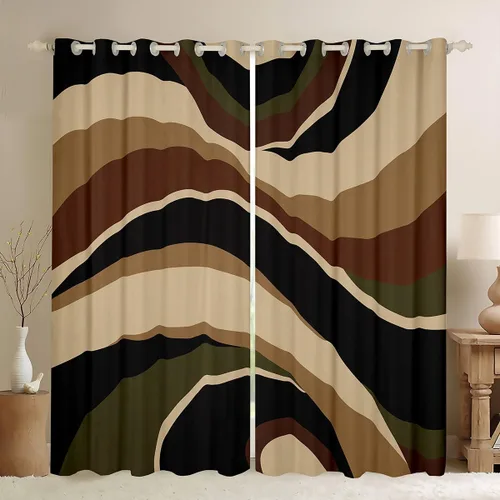 Miniatura 24 de Cortina de ventana de rayas rojas y negras, cortinas abstractas con ondas circulares, cortinas geométricas para tratamiento de ventanas para niños