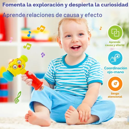 Miniatura 2 de HOLA Juguetes para regalo de cumpleaños de niño de 1 año, juguete de martillo para bebés de 12 a 18 meses, juguetes musicales para niños pequeños