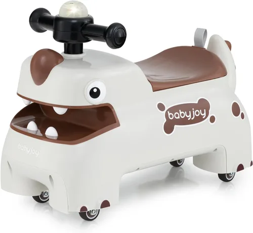 BABY JOY Juguetes para niños pequeños, auto deslizante de pie a piso con almacenamiento debajo del asiento, luces, música y bocina, 4 ruedas Blanco