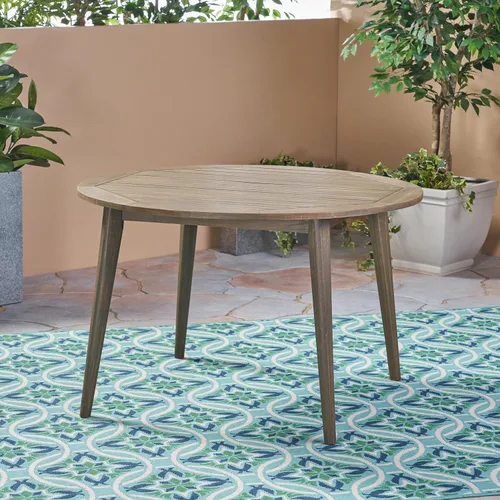 Miniatura 4 de BIGTO Round Outdoor Dining Table Acacia Wood Outdoor Coffee Table Grey 47.2" x 47.2" x 30"Garden Furniture