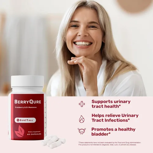 Miniatura 2 de BerryQure Suplementos de arándano y D-manosa para mujeres, píldoras de D-manosa con jugo de arándano en polvo, flor de hibisco y hierba de diente