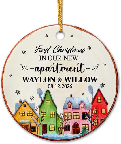 Adorno de cerámica personalizado para la primera Navidad en nuestro nuevo apartamento, nombres personalizados de Mr Mrs in New Apartamento Christmas