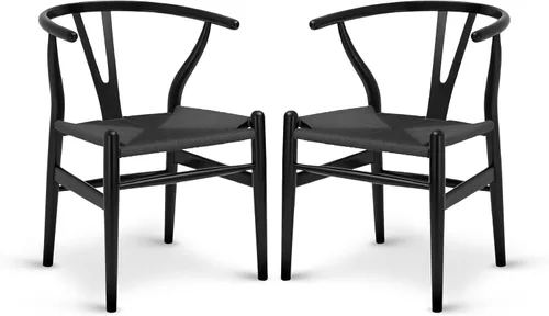 POLY & BARK Sillas de comedor trenzadas – Sillas de comedor Wishbone modernas de mediados de siglo con brazos, estructura de madera maciza, uso en