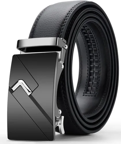 Oyifan Cinturón negro para hombre, cinturones de cuero para hombre Slide Ratchet Belt con caja de regalo
