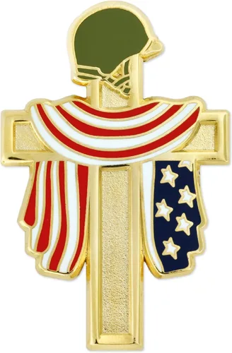 Miniatura 13 de PinMart Cruz patriótica con bandera estadounidense ondeando la bandera de Estados Unidos – Pin de solapa esmaltado – SecureClutch Back