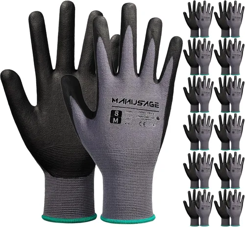 MANUSAGE Guantes de trabajo de seguridad para hombres y mujeres, guantes de trabajo de nitrilo de microespuma, grandes, guantes de trabajo delgados