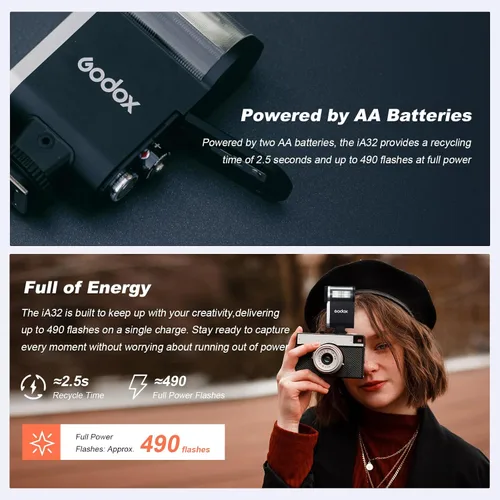 Miniatura 4 de Godox iA32 Mini Cámara Flash 490 Full Power Flash 8 Niveles Flash Automático GN 15 2.5sRecycle Mini Flash Speedlite para Sony ZVE10 Sony ZV1 Ricoh