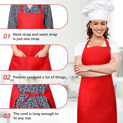 Miniatura 3 de Jiuguva 14 delantales lisos a granel con 2 bolsillos para adultos, delantales de cocina comercial de colores mixtos para cocina, mujeres, hombres