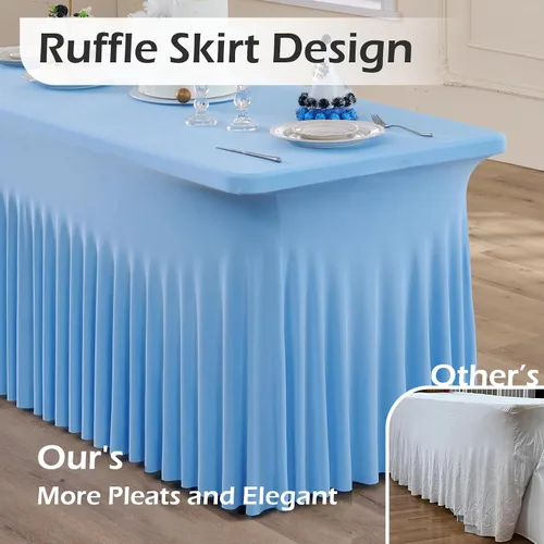 Miniatura 2 de Paquete de 2 manteles de elastano azul bebé de 6 pies con falda de mesa con volantes, manteles ajustables elásticos sin arrugas para mesas