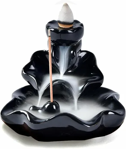 Quemador de Incienso en Cascada, Soporte de Incienso de Reflujo de Loto, Incensario de Cerámica para Conos y Varillas, Soporte de Porcelana con 10