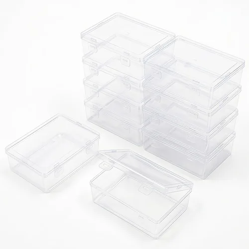 Miniatura 17 de 100 unidades de cajas de almacenamiento rectangulares mini de plástico transparente con tapa con bisagras para cuentas y otros artículos pequeños