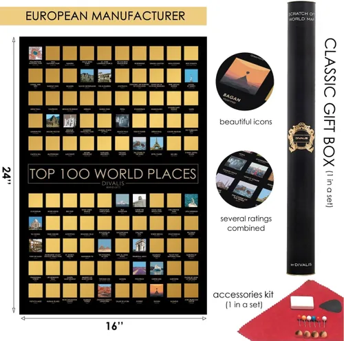 Miniatura 3 de Set de regalo grande 2 en 1 – Mapa del mundo para raspar y póster para raspar los 100 mejores lugares para visitar en el mundo – Mapa de los mejores