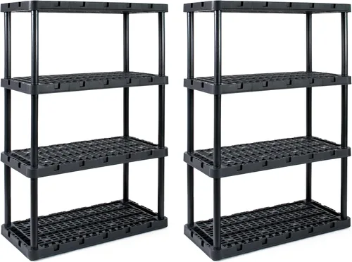 Miniatura 12 de Gracious Living Estantería de almacenamiento de 4 estantes, resistente para el hogar y el garaje, color negro, estantes organizadores de plástico