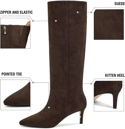 Miniatura 28 de wetkiss Botas altas hasta la rodilla para mujer, con tacón de gatito y diseño de punta puntiaguda, clásicas y sexys