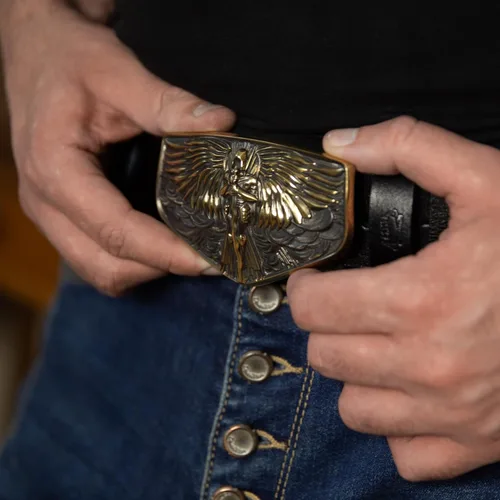 Miniatura 6 de Leather belt with larger size Archangel Michael belt buckle, Warrior and God's people protector Handmade San Miguel accessory