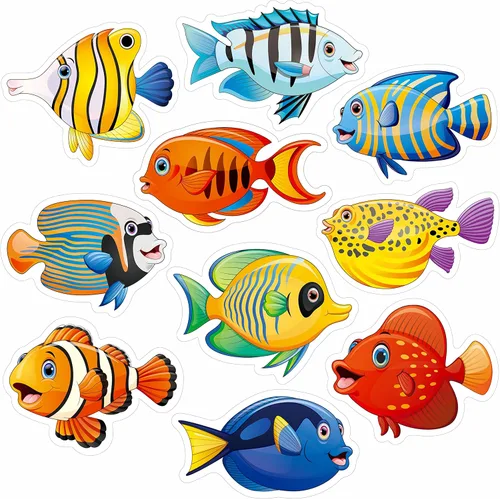 50 recortes de peces tropicales, impresión a doble cara, acentos de animales marinos y peces, recortes para tablón de anuncios, decoración de aula