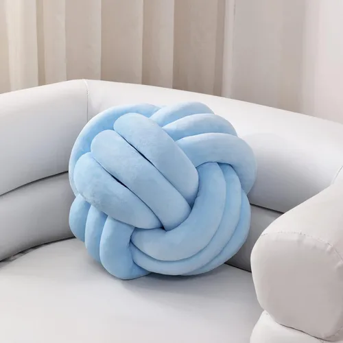 Miniatura 19 de Sioloc - Almohadas de nudo suave, cojín redondo para decoración del hogar, almohada de bola anudada hecha a mano (13.7 pulgadas, color verde)