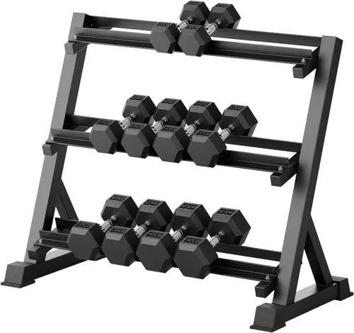 Miniatura 25 de RitFit Juego de mancuernas hexagonales con revestimiento de goma de 5 a 780 libras con estante para gimnasio en casa, entrenamiento de fuerza