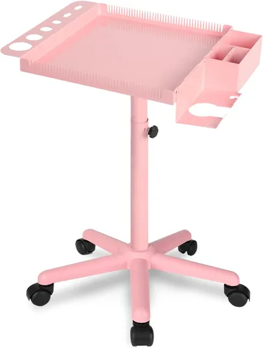 Miniatura 10 de Bandeja de salón sobre ruedas, carrito de belleza rodante con altura ajustable, equipo profesional de salón para uso en barbería/spa/hogar
