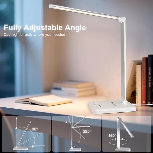 Miniatura 32 de Lámpara de escritorio LED White Crown, lámpara de mesa regulable, lámpara de lectura con puerto de carga USB, 5 modos de iluminación, control Negro