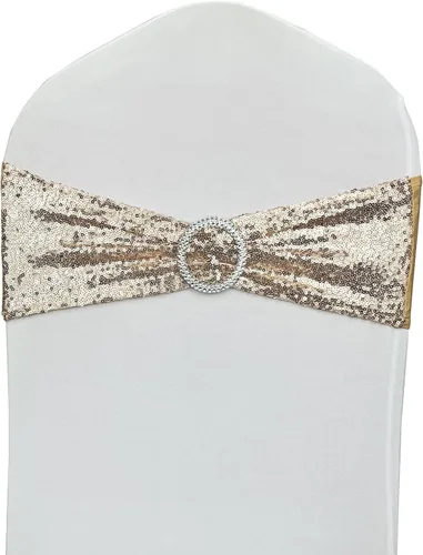 Miniatura 15 de Bandas para Sillas con Lentejuelas Elásticas Lazos de Spandex Poliéster para Fiestas Hotel Bodas Banquetes Decoración - 6 Piezas Aqua Sparkling