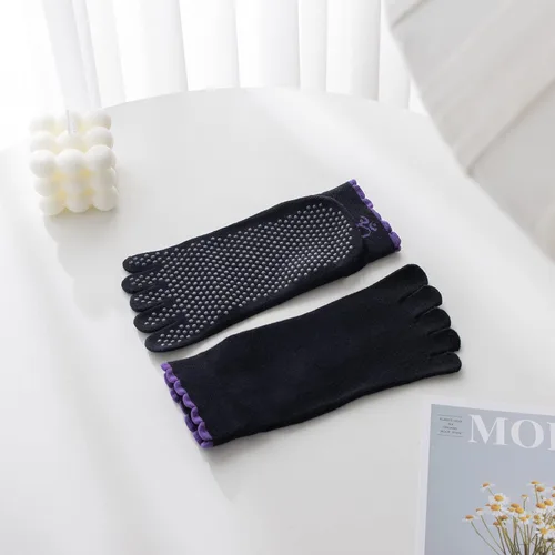 Miniatura 53 de Calcetines de yoga con dedos de pilates con empuñaduras para mujer, antideslizantes, acolchados, florales, calcetines tobilleros para baile de ballet