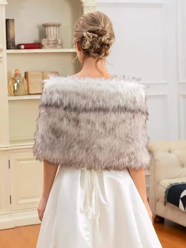 Miniatura 10 de Aukmla Bufanda de piel de boda para mujer con broche de diamantes de imitación para novia y damas de honor