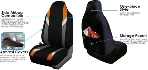 Miniatura 11 de FH Group Juego de fundas de tela para asiento delantero de automóvil para asientos de cubo, ajuste universal, compatible con bolsa de aire, fundas