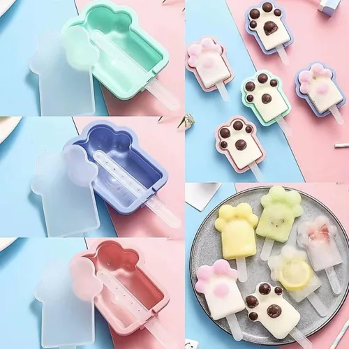 Paquete de 3 moldes de silicona para hacer paletas con forma de pata de gato para niños, moldes para helados, moldes para hacer helados, accesorios