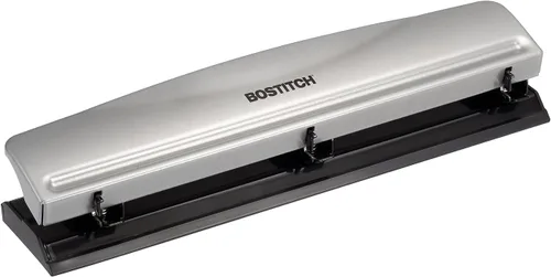 Bostitch - Perforadora de 3 agujeros, capacidad para 12 hojas Plateado