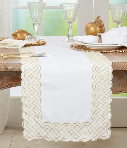 Miniatura 3 de Saro Lifestyle Camino de mesa bordado trenzado, 16"x72", dorado