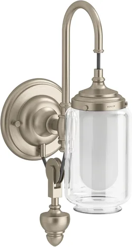 KOHLER Artifacts - Lámpara de tocador de baño, aplique de pared, solo luz descendente, certificación UL, 1 luz, ajustable, bronce cepillado vibrante