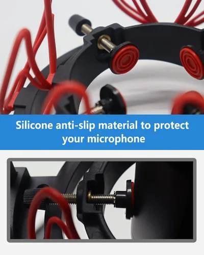Miniatura 5 de SUUNTOK Soporte de choque de micrófono con filtro pop Soporte de choque universal para micrófonos Tamaño de 0.827-2.441 in Clip de soporte