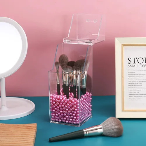 Miniatura 3 de Sooyee Soporte para brochas de maquillaje, organizador de brochas de maquillaje con perlas rosas de 0.315 in, soporte para brochas de maquillaje a