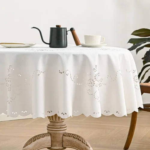 Miniatura 20 de Wracra Mantel redondo de macramé impermeable, estilo lino de granja, resistente a las arrugas, lavable, para interiores y exteriores