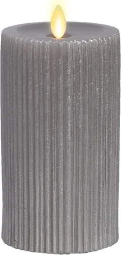 Luminara Pilar metálico en relieve, vela LED gris sin llama de 3.25 x 6.5 pulgadas, tecnología de llama real a pilas con función de temporizador,