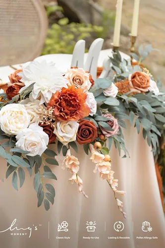 Miniatura 3 de Ling's moment Guirnalda de flores de otoño de 9 pies para decoraciones de fondo - Flores de arco de boda, eucalipto y rosa, guirnalda floral O