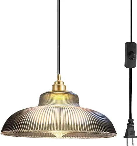 Miniatura 13 de Lámpara colgante enchufable de cristal azul, lámpara colgante dorada de altura ajustable con interruptor de encendido/apagado de cable de 14.7 pies