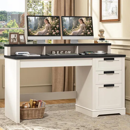 Miniatura 7 de Halitaa Escritorio ejecutivo de granja con 3 cajones, escritorio de computadora con cajón de archivos para colgar archivos de tamaño A4, escritorio