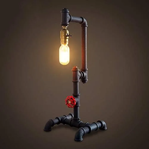 Miniatura 4 de Lámparas de mesa retro vintage, lámpara de escritorio industrial steampunk de tubo de hierro de 20.87 x 7.87 pulgadas, con mango de válvula roja e