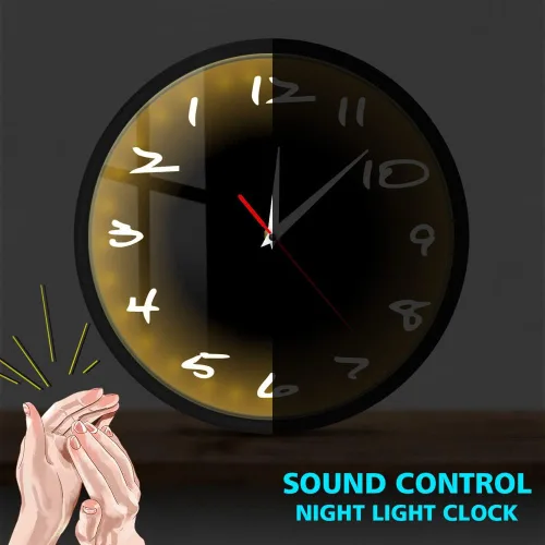 Miniatura 2 de Geek Alerts Reloj de pared con movimiento silencioso inverso con control de sonido, luz nocturna LED, funciona con pilas, números inusuales de 12